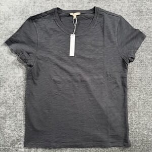 Lilla P Shirt Womens Size Medium Black Back Seam Crew Neck Cap Sleeve Cotton NWT